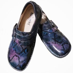 Alegria Purple/Blue Snakeskin look slip ons. Size 38. Look like new.